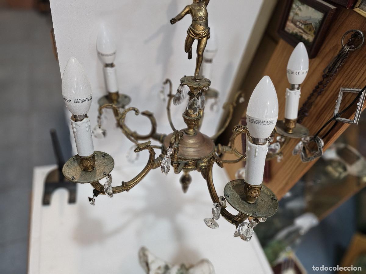 Antig&uuml;edades: lampara de bronce y cristales - Foto 7