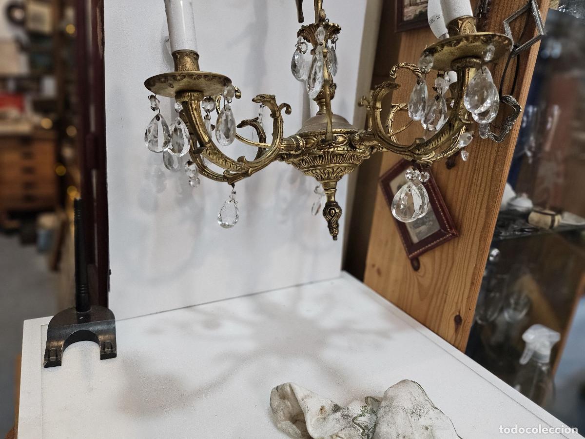 Antig&uuml;edades: lampara de bronce y cristales - Foto 8