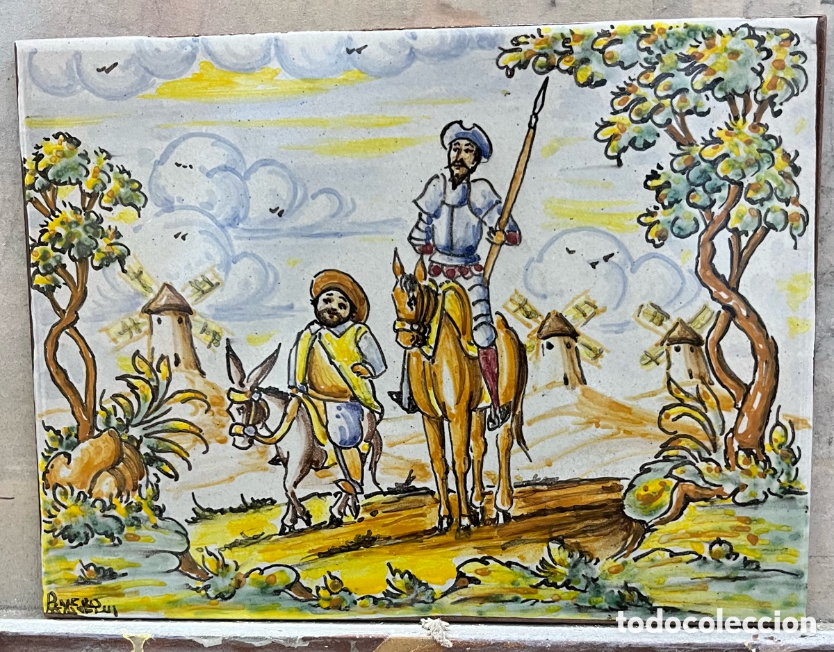 Antig&uuml;edades: Azulejo de Quijote y sancho - Foto 1