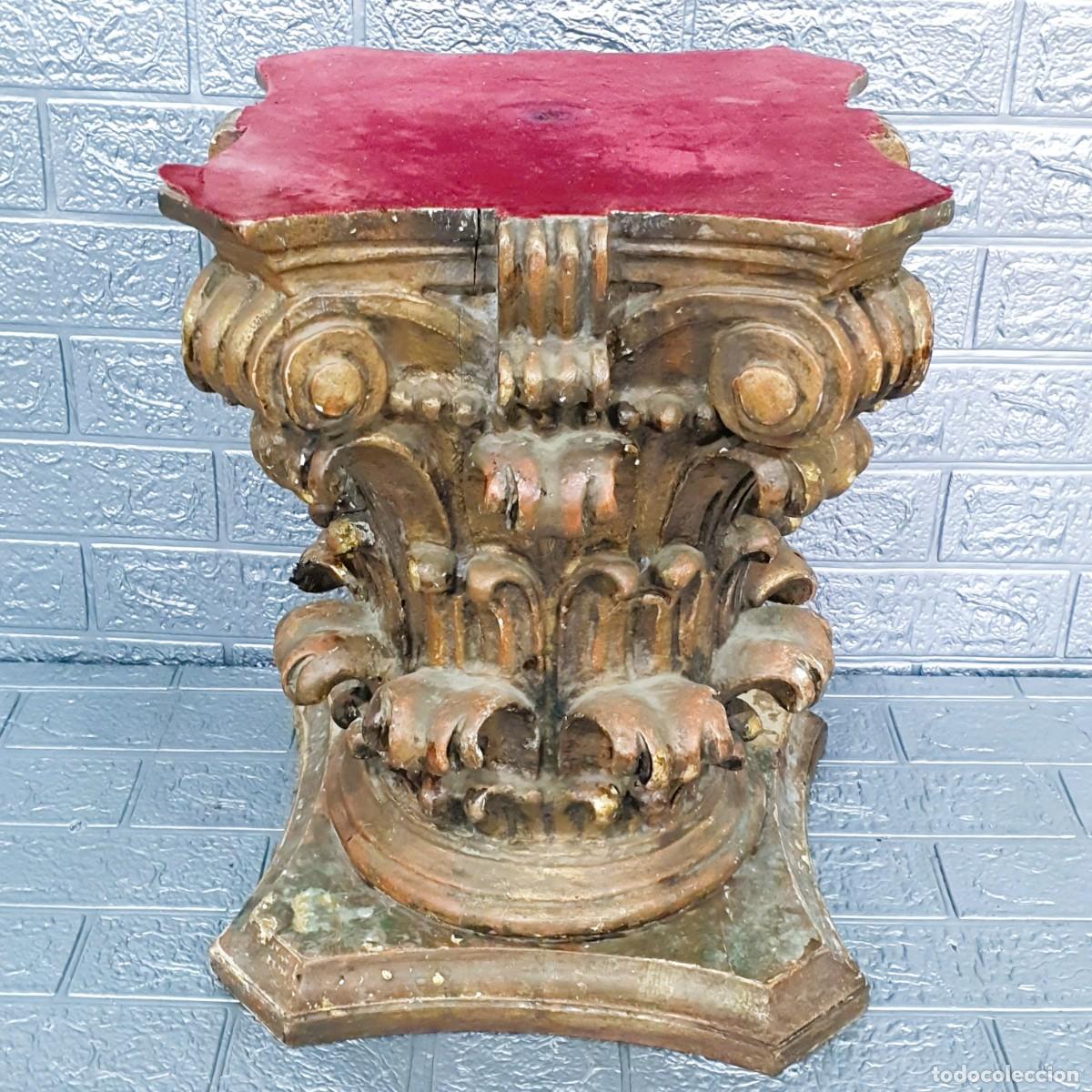 Antig&uuml;edades: Gran capitel de madera y pan de oro S.XVIII - Foto 4