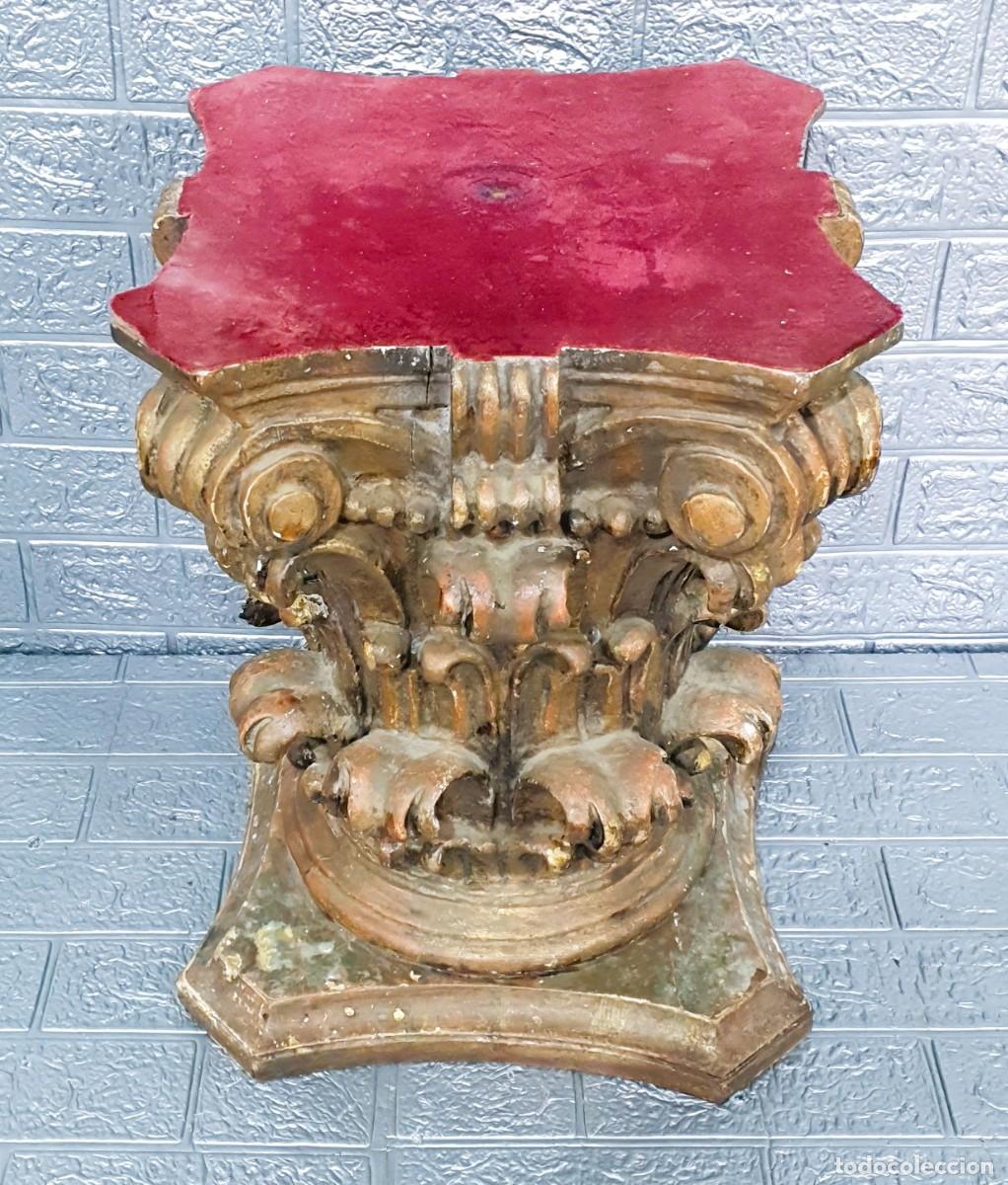 Antig&uuml;edades: Gran capitel de madera y pan de oro S.XVIII - Foto 5