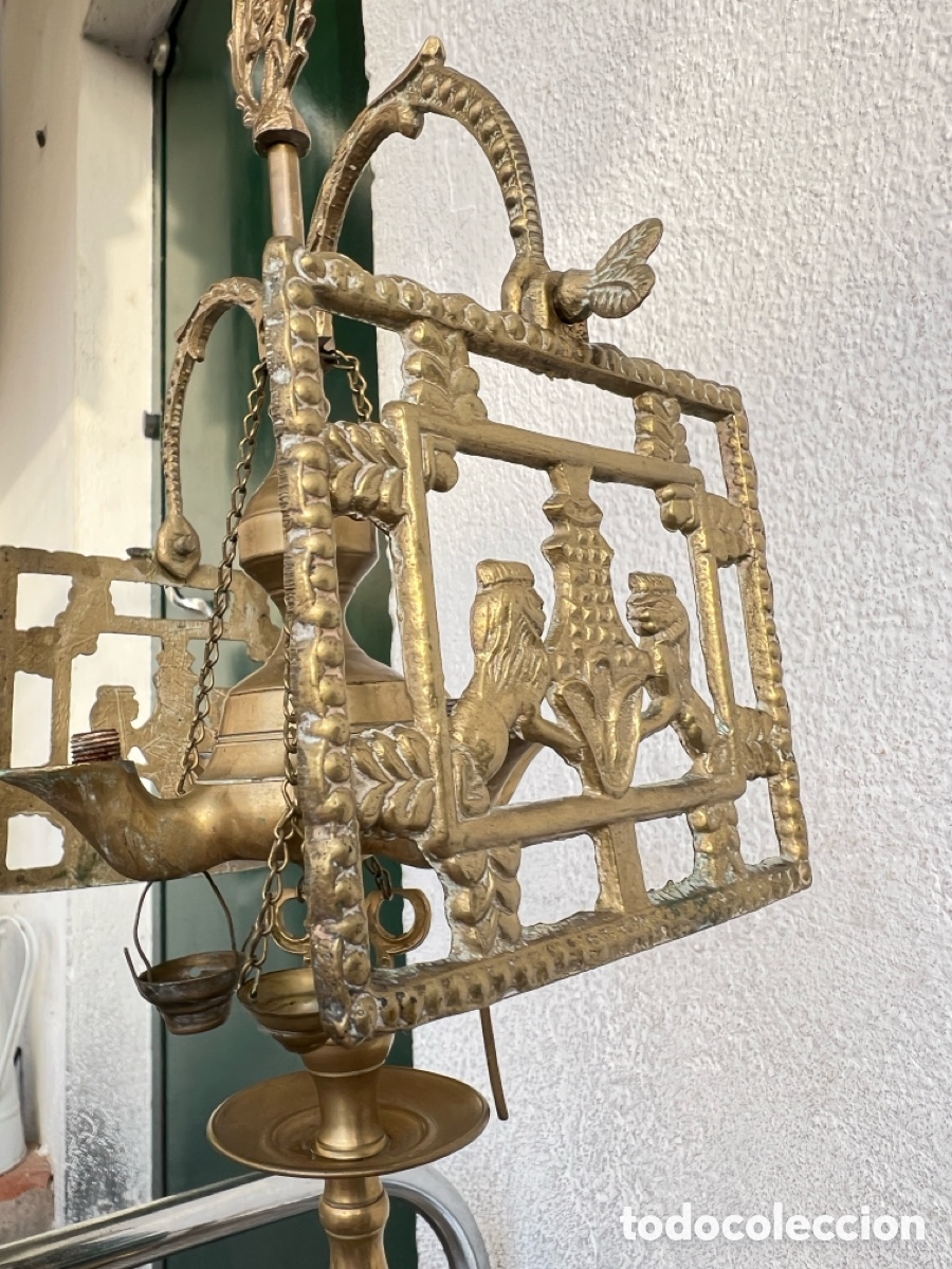 Antig&uuml;edades: L&aacute;mpara de aceite de lat&oacute;n - Foto 2