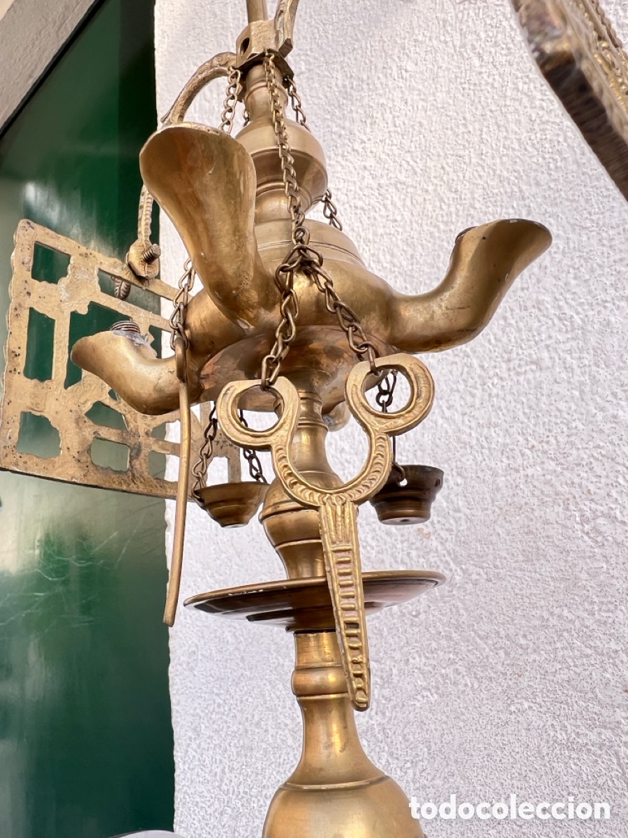 Antig&uuml;edades: L&aacute;mpara de aceite de lat&oacute;n - Foto 4