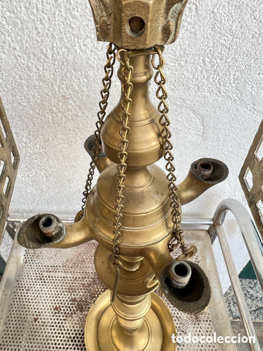 Antig&uuml;edades: L&aacute;mpara de aceite de lat&oacute;n - Foto 7