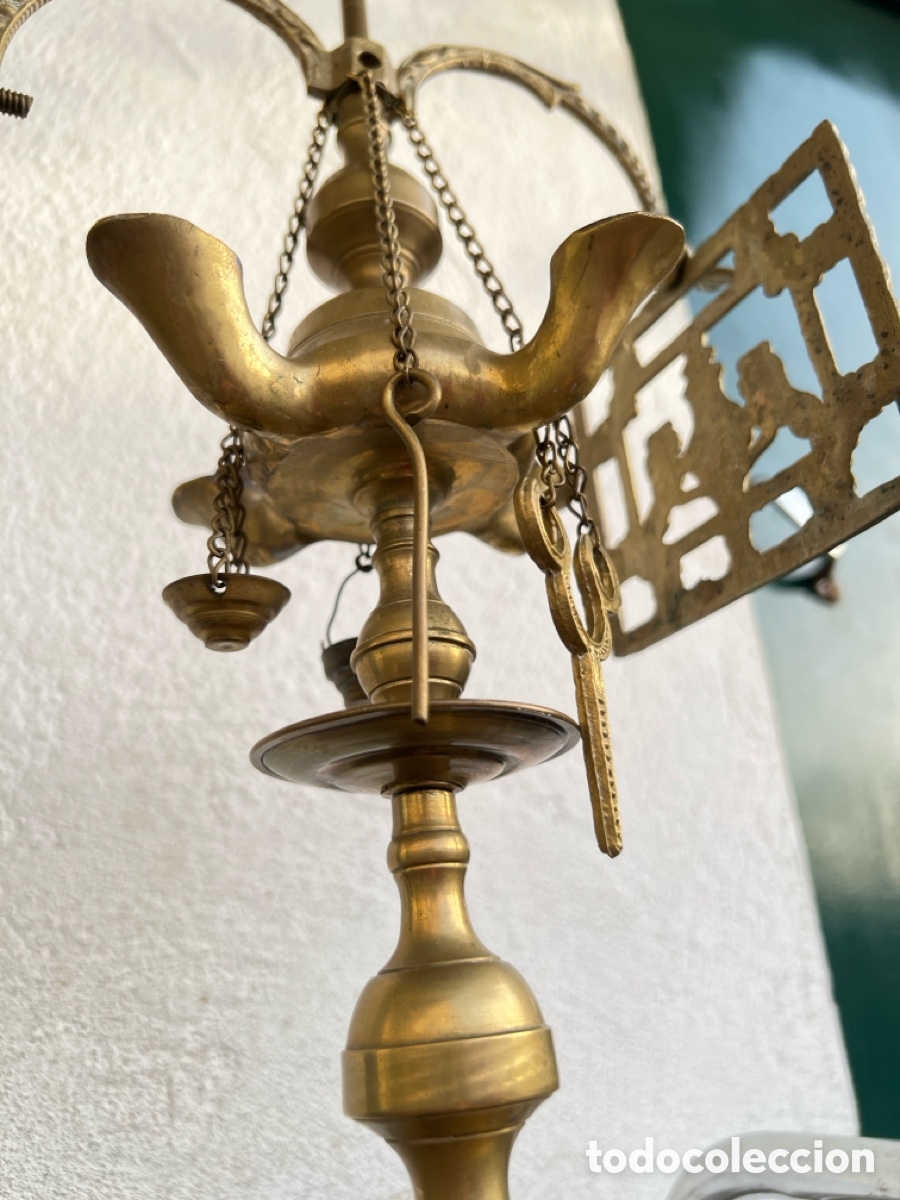 Antig&uuml;edades: L&aacute;mpara de aceite de lat&oacute;n - Foto 8