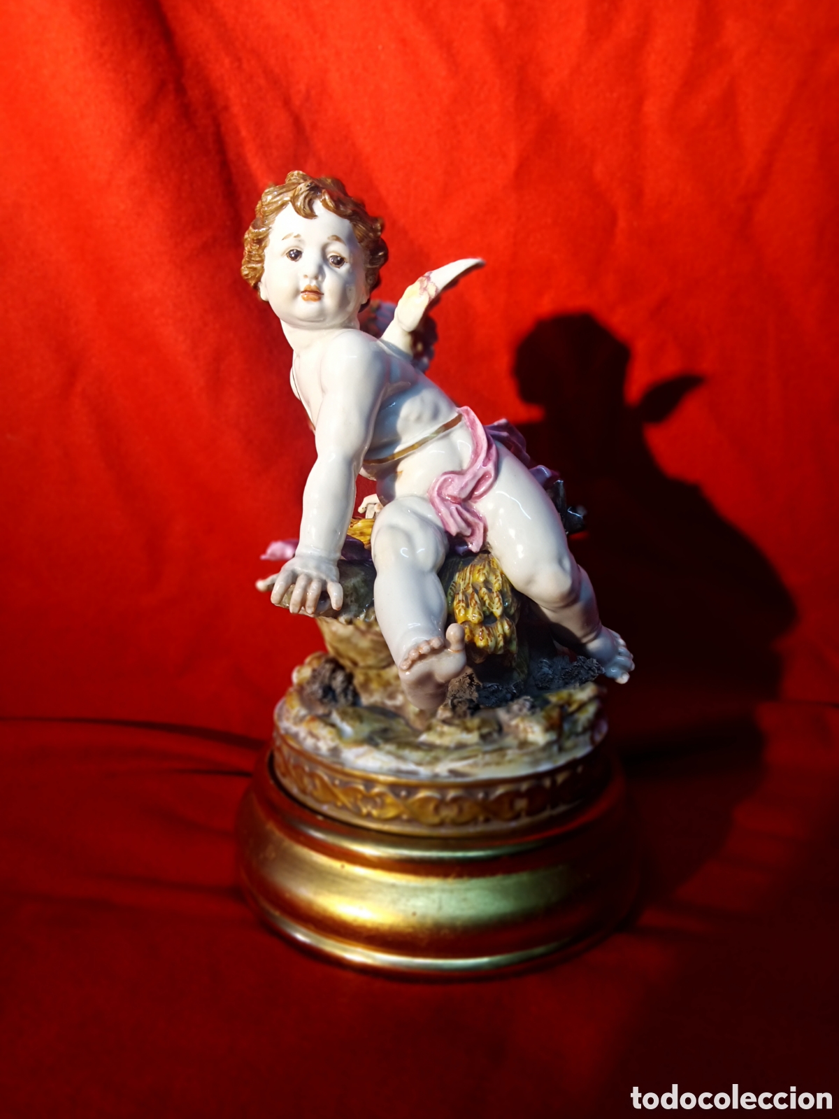 Antig&uuml;edades: Algora precioso querub&iacute;n con base de madera - Foto 7