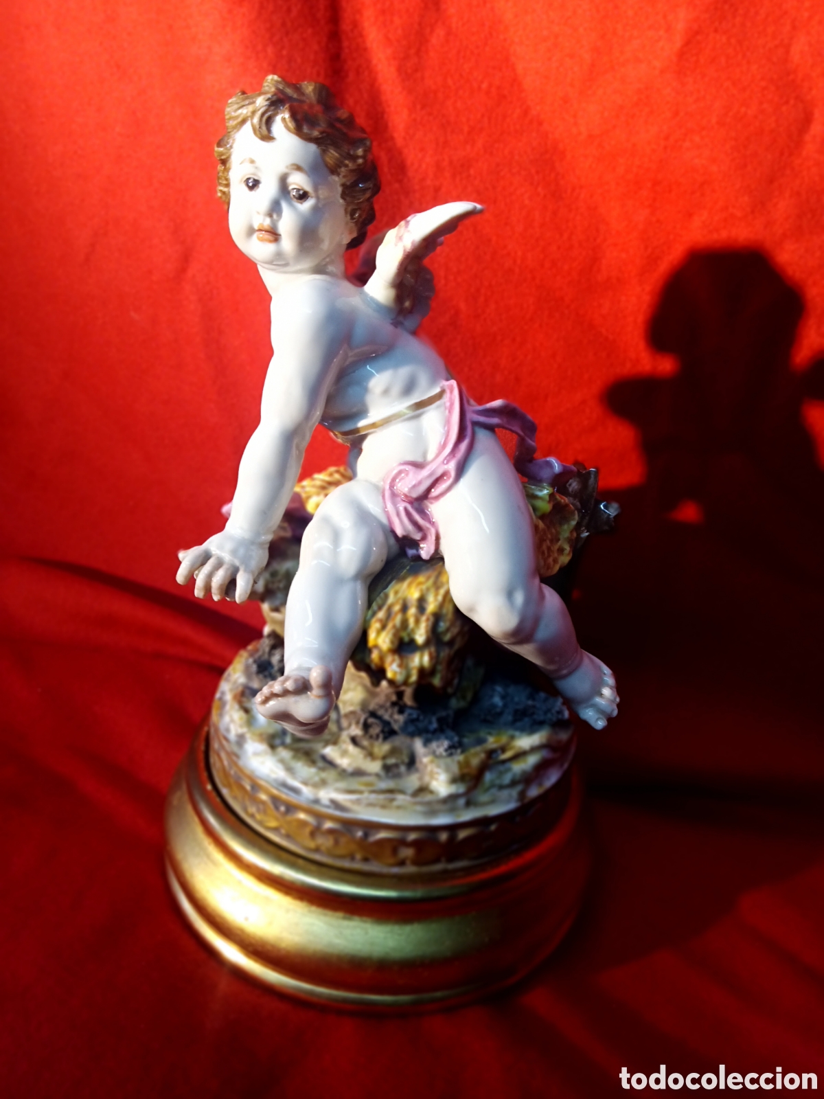 Antig&uuml;edades: Algora precioso querub&iacute;n con base de madera - Foto 8