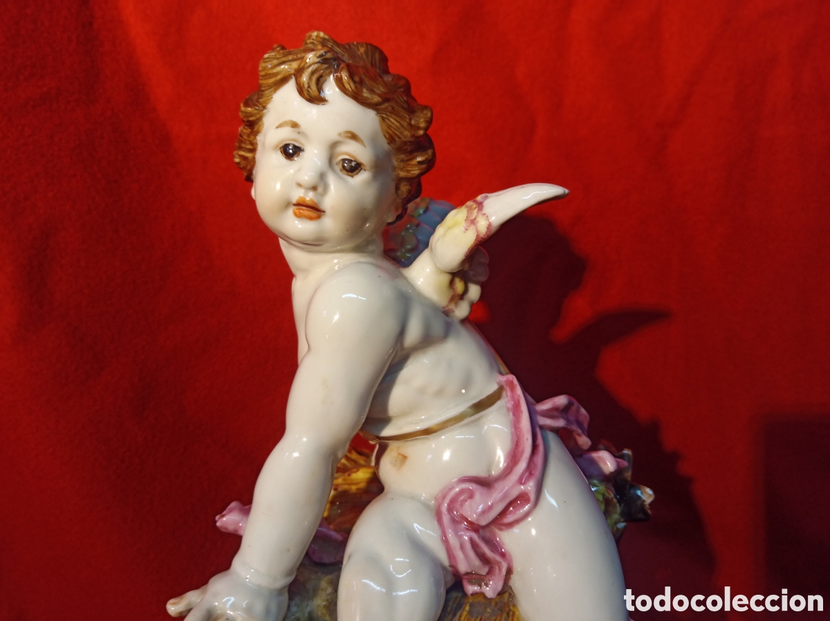 Antig&uuml;edades: Algora precioso querub&iacute;n con base de madera - Foto 3