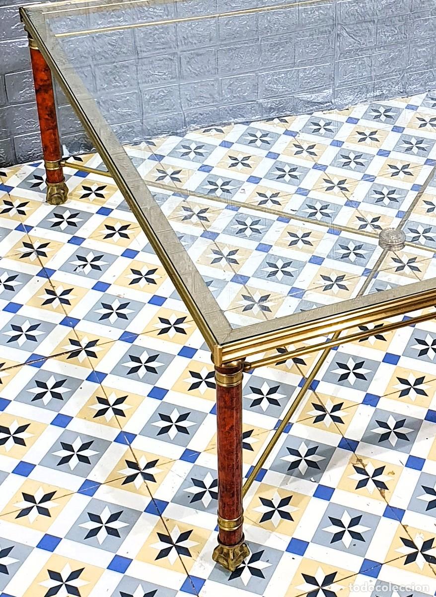 Antig&uuml;edades: Mesa de centro cuadrada grande de lat&oacute;n y vidrio - Foto 3