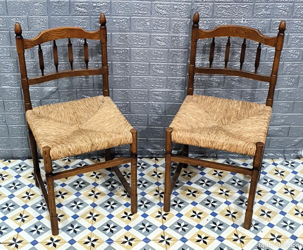 Antig&uuml;edades: Pareja de sillas de roble y enea - Foto 2