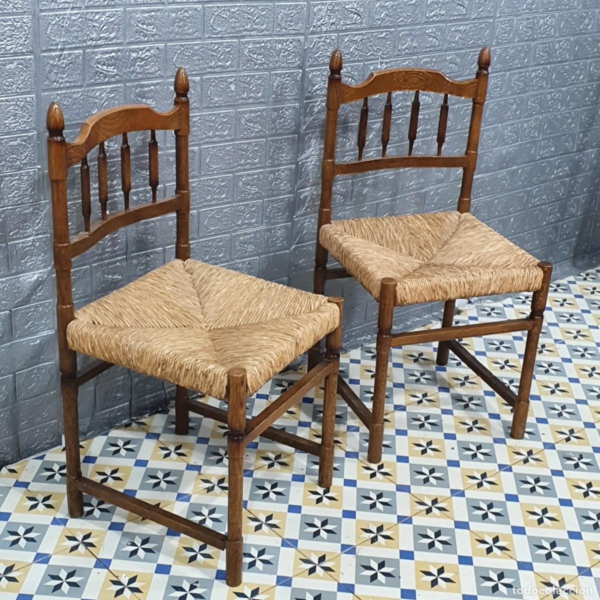 Antig&uuml;edades: Pareja de sillas de roble y enea - Foto 4