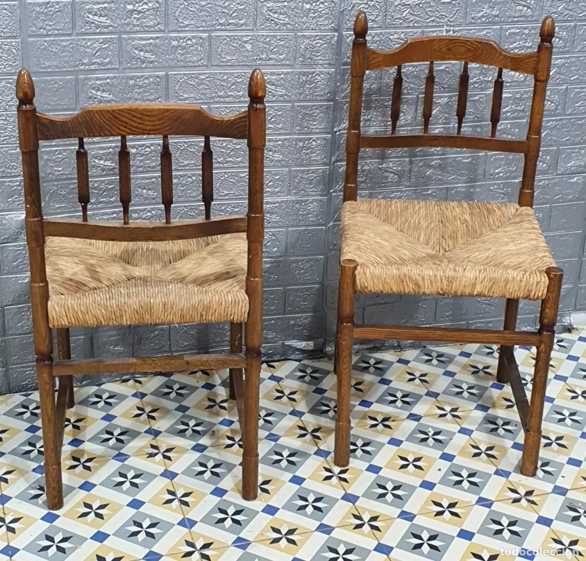 Antig&uuml;edades: Pareja de sillas de roble y enea - Foto 6
