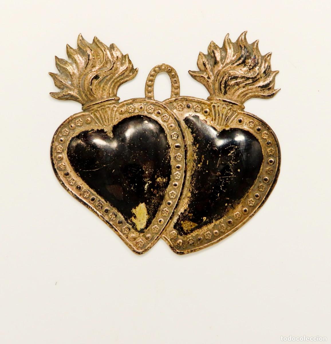 Antig&uuml;edades: EX VOTO CORAZ&Oacute;N DOBLE ANTIGUO - Foto 1