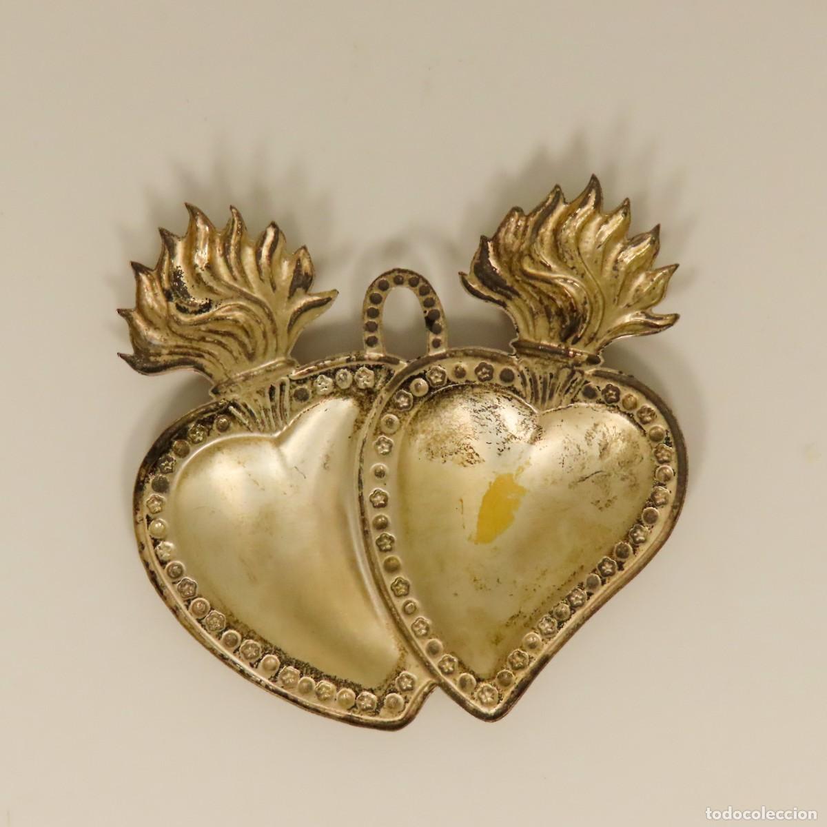 Antig&uuml;edades: EX VOTO CORAZ&Oacute;N DOBLE ANTIGUO - Foto 2