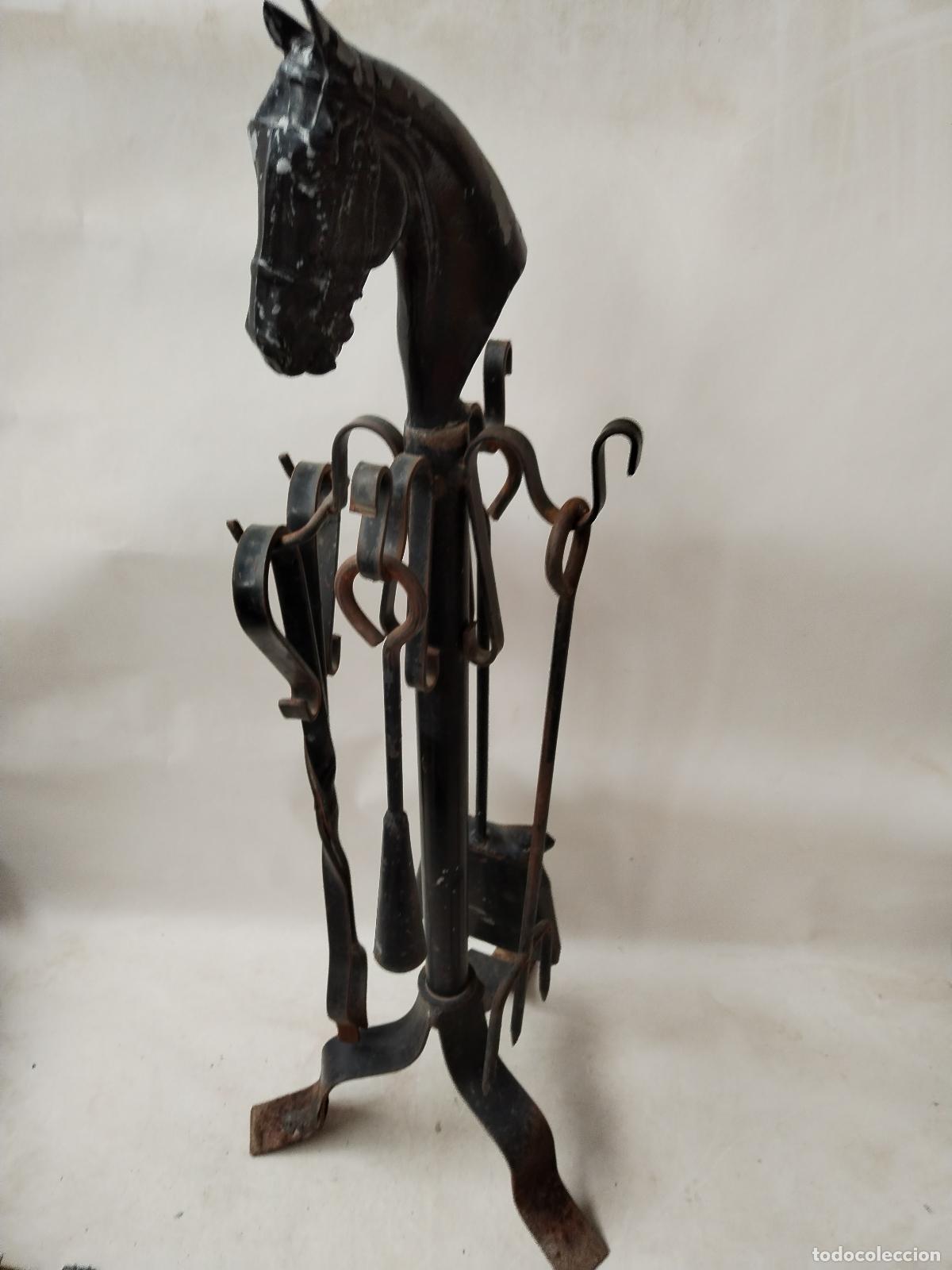 Antig&uuml;edades: utensilios de chimenea caballo en forja de hierro - Foto 3