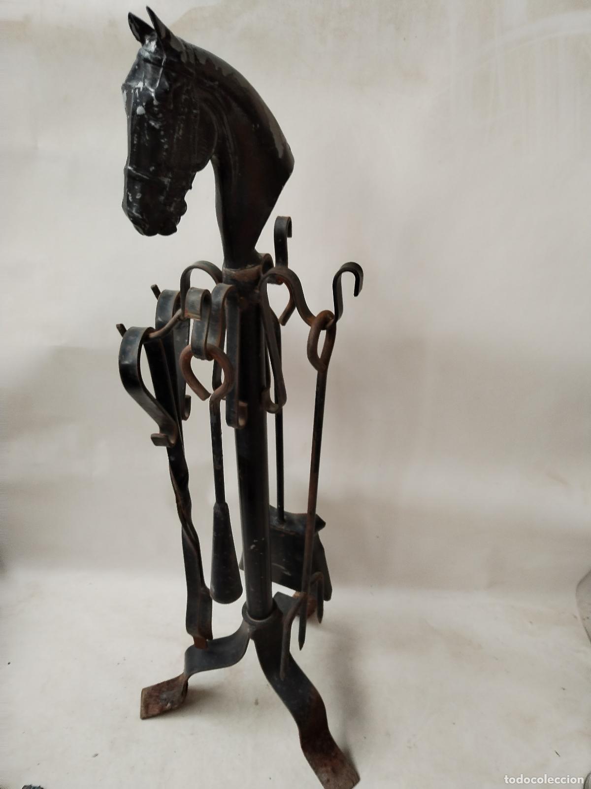 Antig&uuml;edades: utensilios de chimenea caballo en forja de hierro - Foto 4