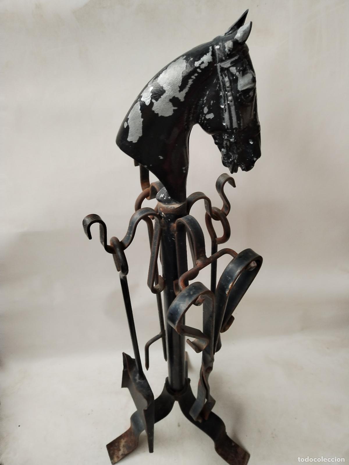 Antig&uuml;edades: utensilios de chimenea caballo en forja de hierro - Foto 7