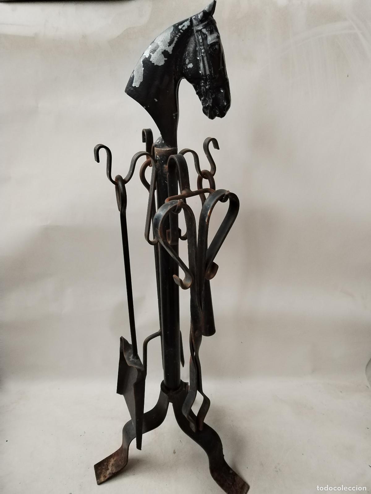 Antig&uuml;edades: utensilios de chimenea caballo en forja de hierro - Foto 8