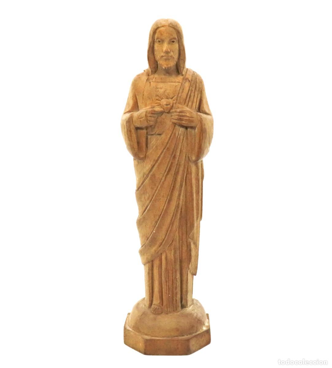 Antig&uuml;edades: SAGRADO CORAZ&Oacute;N DE JES&Uacute;S TALLA EN MADERA - Foto 1