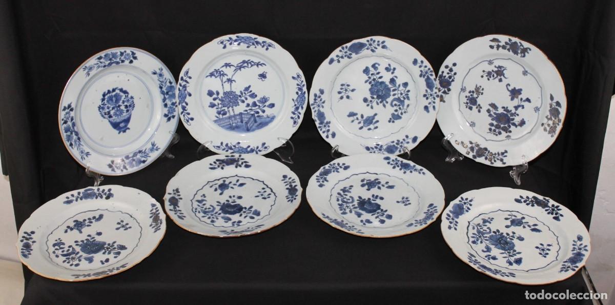 Antigüedades: Interesante colección de 8 platos Compañía de Indias. Siglo XVIII