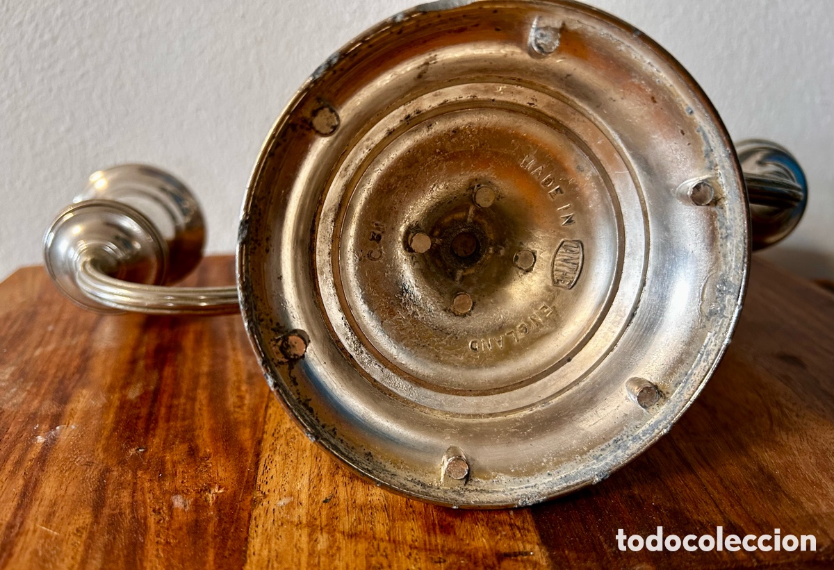 Antig&uuml;edades: Portavelas de dos brazos plateado - Foto 3