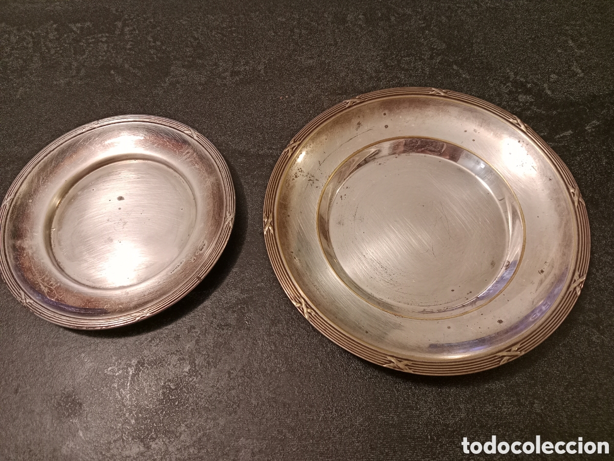 Antig&uuml;edades: Pareja platos ba&ntilde;o plata - Foto 1