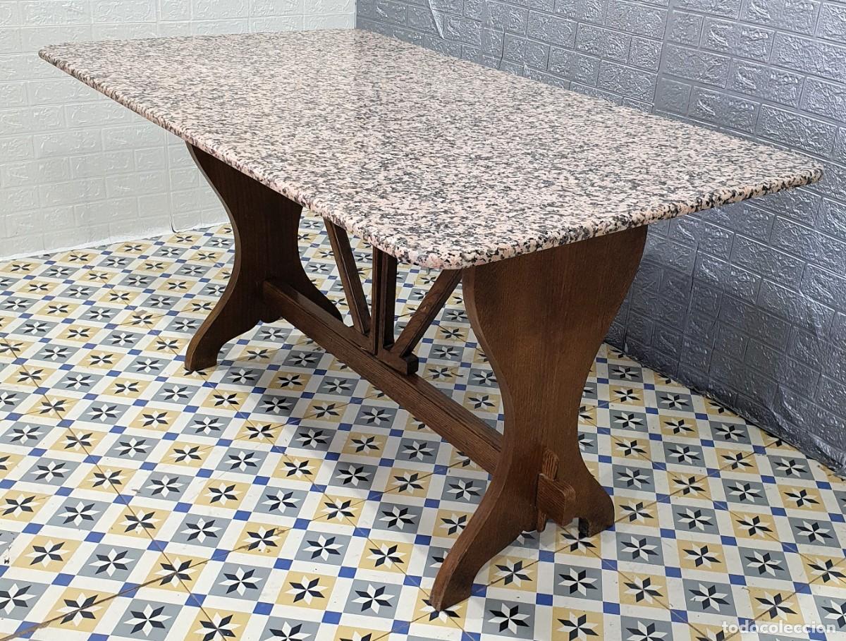 Antig&uuml;edades: Mesa de roble con encimera de m&aacute;rmol granito - Foto 1