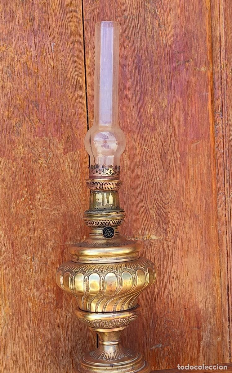 Antig&uuml;edades: Quinque de laton grabado, frances SXIX - Foto 1