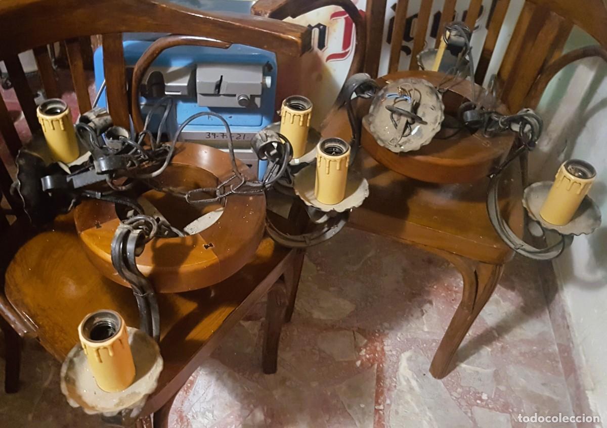 Antig&uuml;edades: PAREJA DE 2 L&Aacute;MPARAS R&Uacute;STICAS EN FORJA Y MADERA - Foto 2
