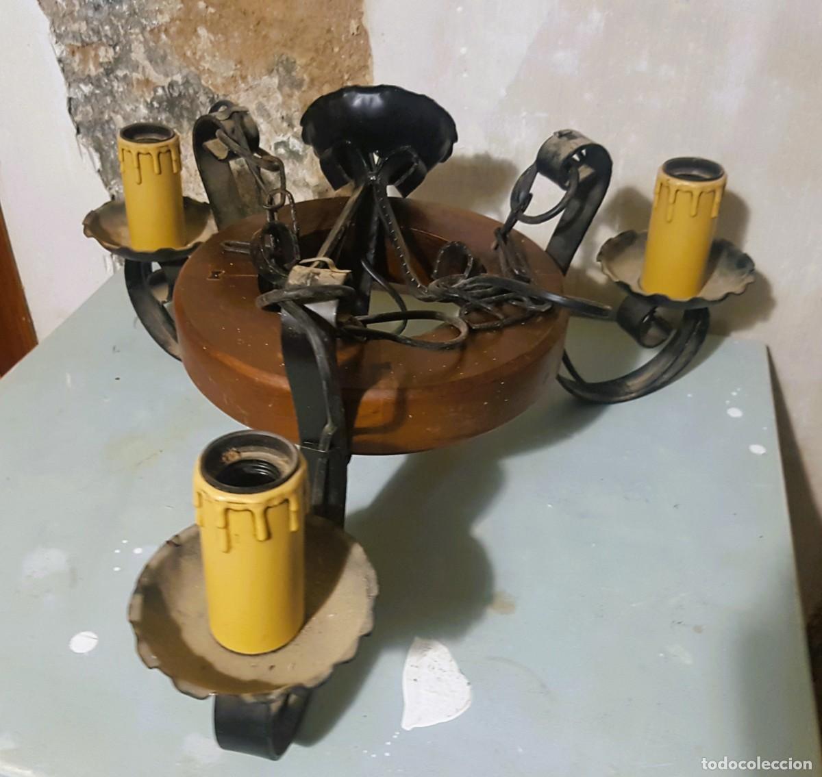 Antig&uuml;edades: PAREJA DE 2 L&Aacute;MPARAS R&Uacute;STICAS EN FORJA Y MADERA - Foto 4