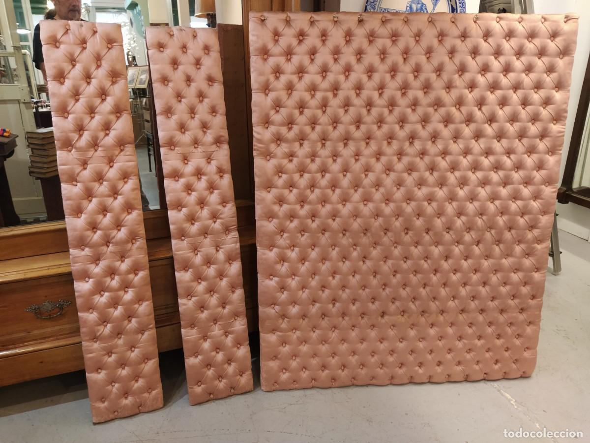 Antig&uuml;edades: Cabecero y laterales panel capiton&eacute; ropa tipo seda rosa. - Foto 1