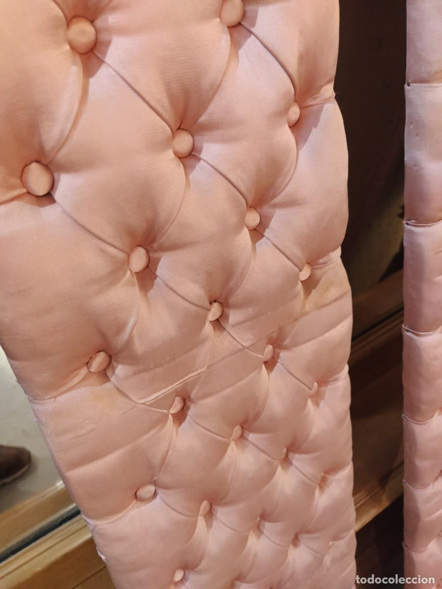 Antig&uuml;edades: Cabecero y laterales panel capiton&eacute; ropa tipo seda rosa. - Foto 7