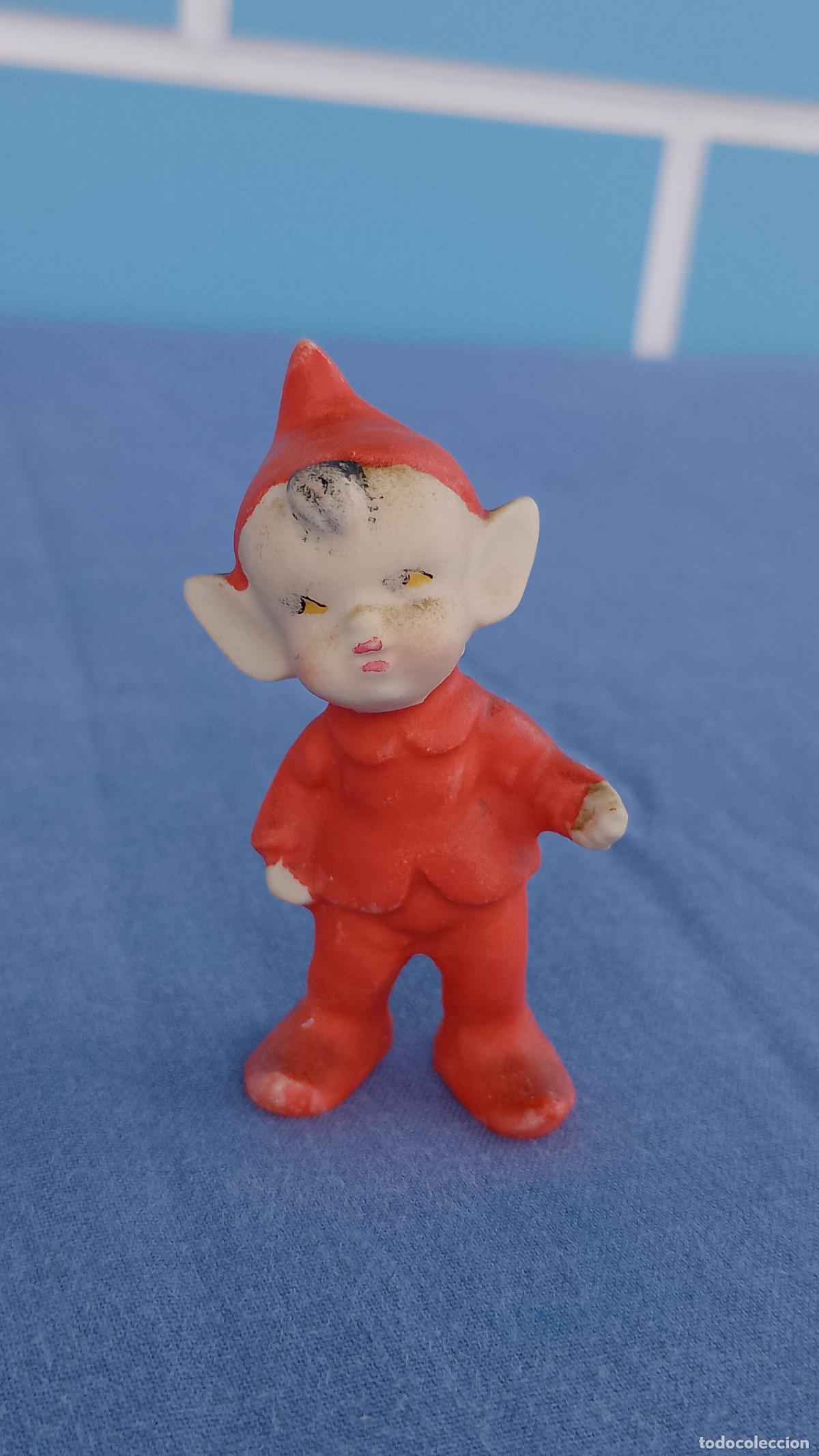 Antig&uuml;edades: Antigua figura duende Pixie de Navidad, elfo navide&ntilde;o de cer&aacute;mica