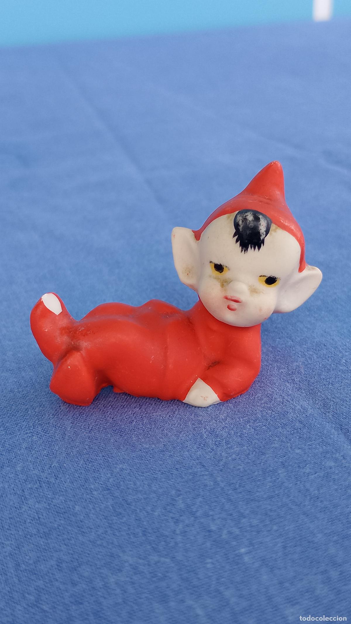 Antig&uuml;edades: Antigua figura duende Pixie de Navidad, elfo navide&ntilde;o de cer&aacute;mica
