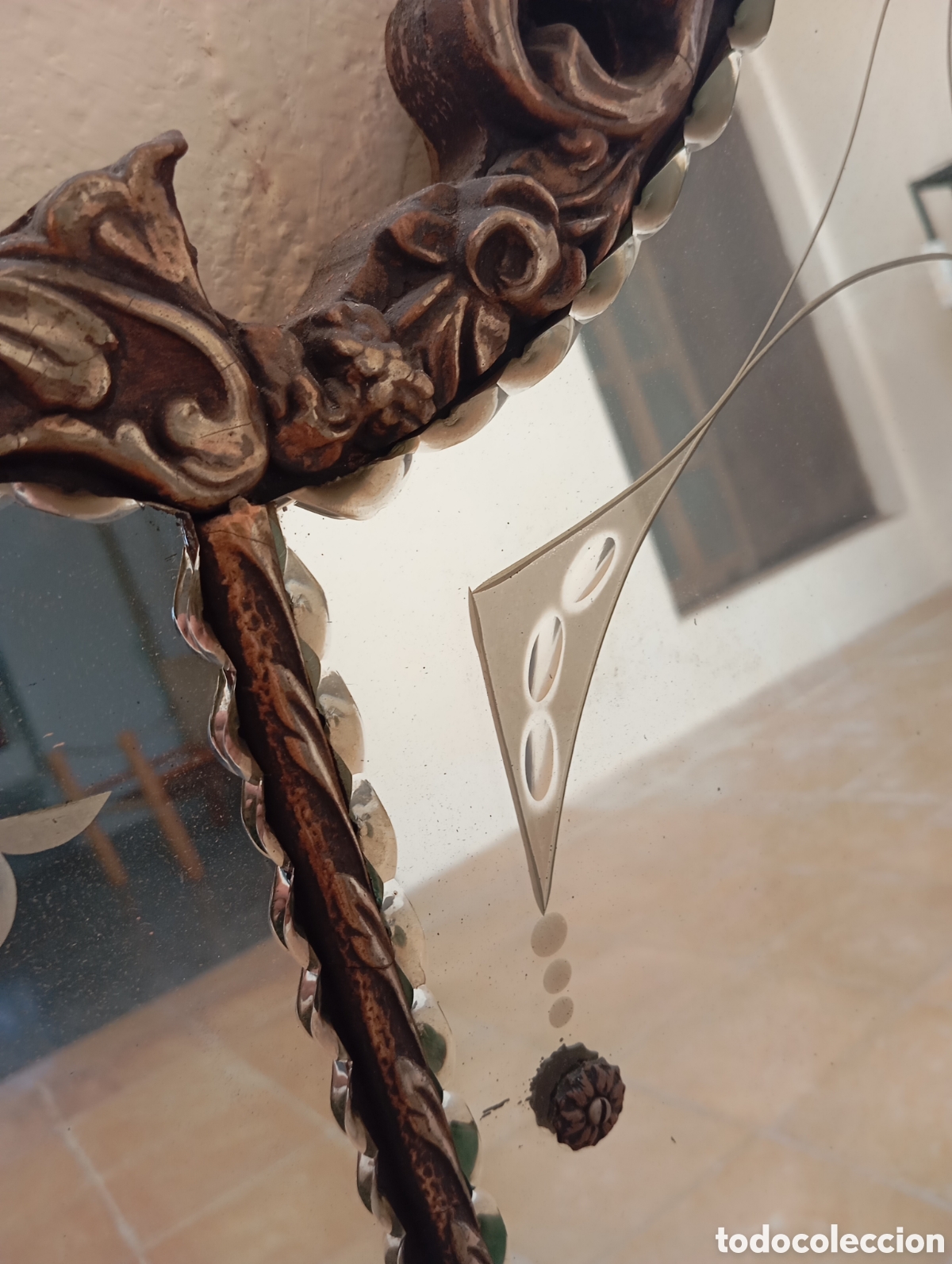 Antig&uuml;edades: ESPEJO ANTIGUO CON CORNUCOPIA DE MADERA Y CRISTAL TALLADO - Foto 10