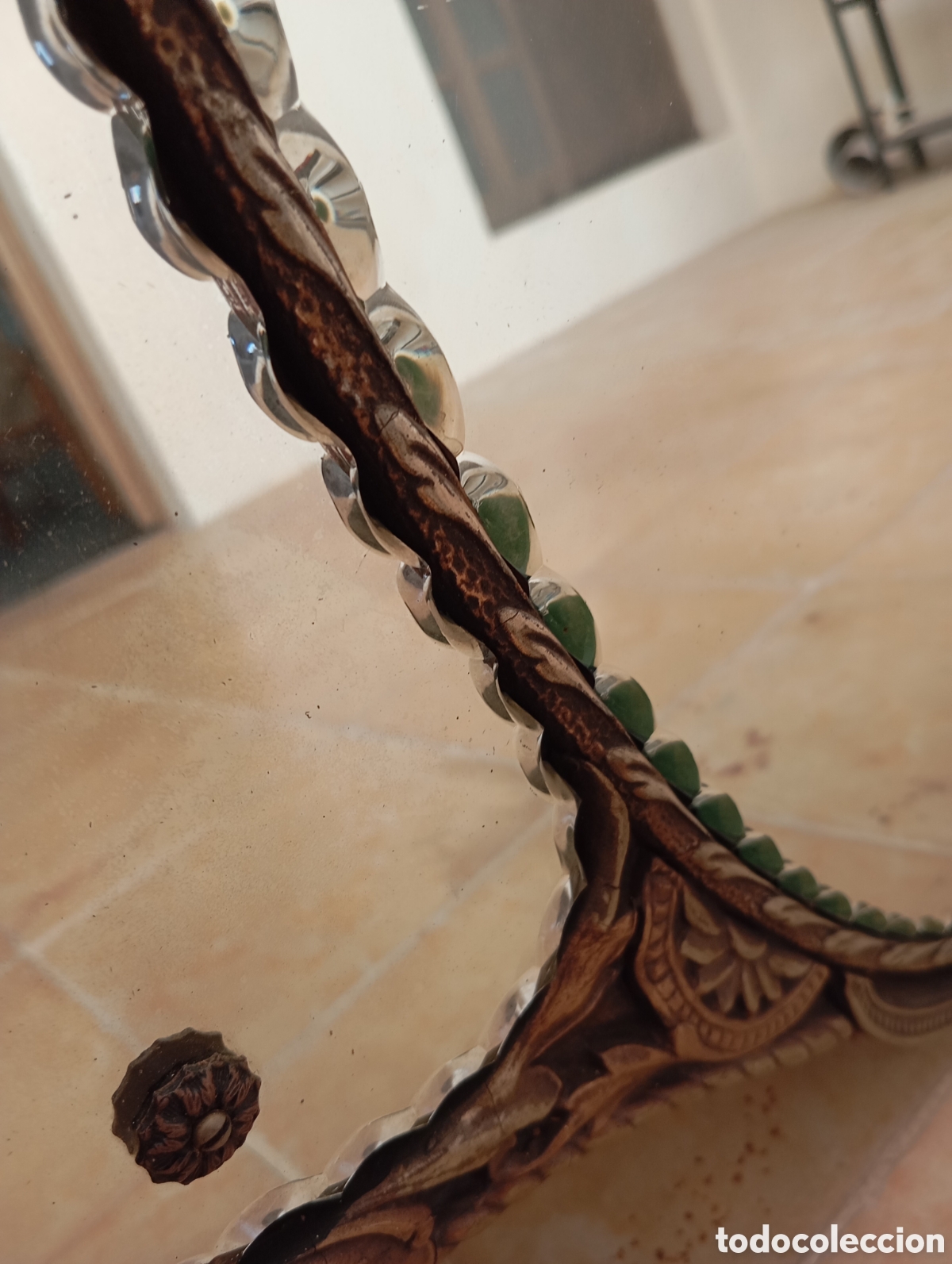 Antig&uuml;edades: ESPEJO ANTIGUO CON CORNUCOPIA DE MADERA Y CRISTAL TALLADO - Foto 11