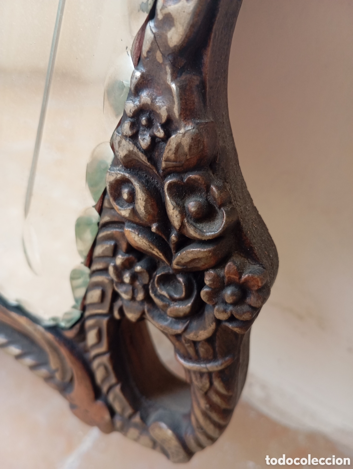 Antig&uuml;edades: ESPEJO ANTIGUO CON CORNUCOPIA DE MADERA Y CRISTAL TALLADO - Foto 18