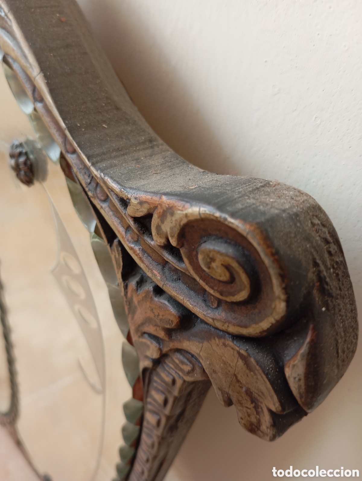Antig&uuml;edades: ESPEJO ANTIGUO CON CORNUCOPIA DE MADERA Y CRISTAL TALLADO - Foto 19