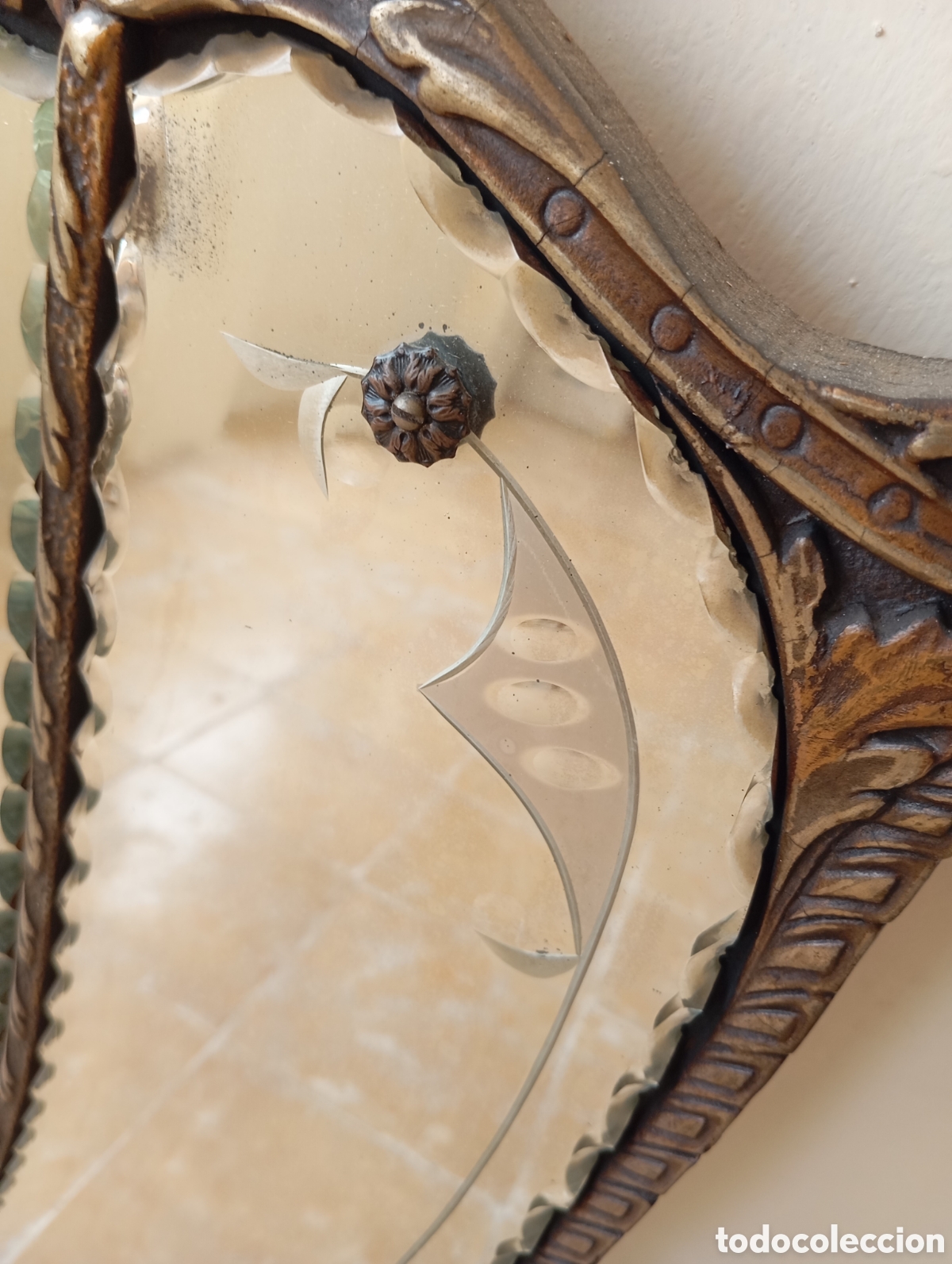 Antig&uuml;edades: ESPEJO ANTIGUO CON CORNUCOPIA DE MADERA Y CRISTAL TALLADO - Foto 28