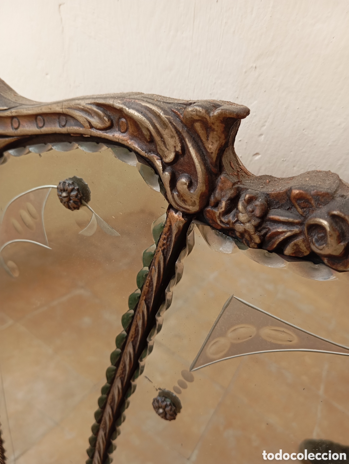 Antig&uuml;edades: ESPEJO ANTIGUO CON CORNUCOPIA DE MADERA Y CRISTAL TALLADO - Foto 29