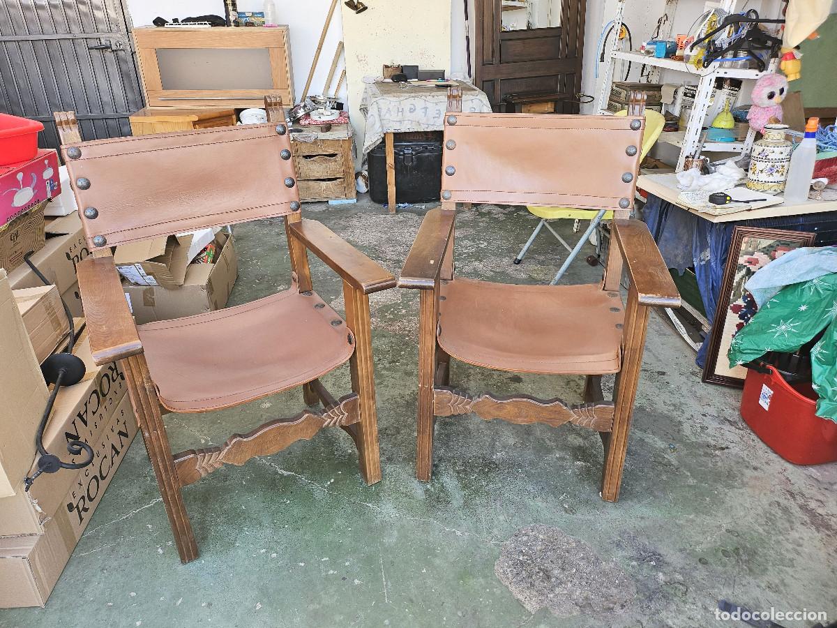 Antig&uuml;edades: 2 sillones de madera y cuero - Foto 1