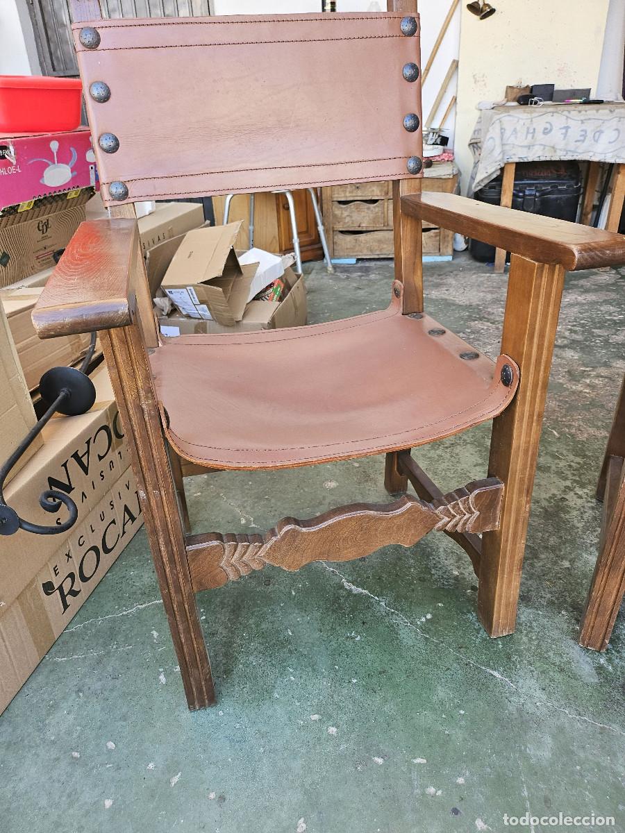 Antig&uuml;edades: 2 sillones de madera y cuero - Foto 2