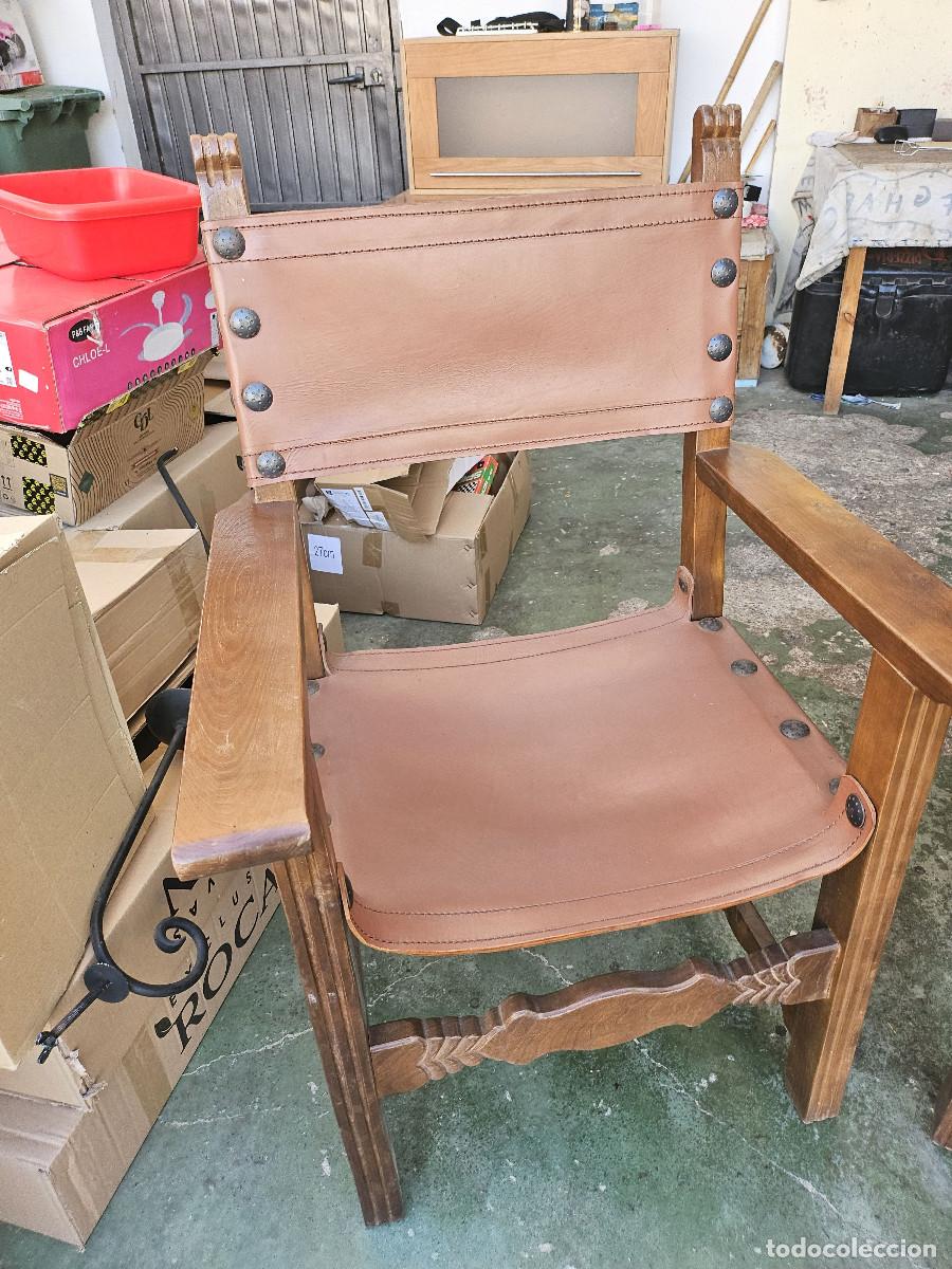 Antig&uuml;edades: 2 sillones de madera y cuero - Foto 3