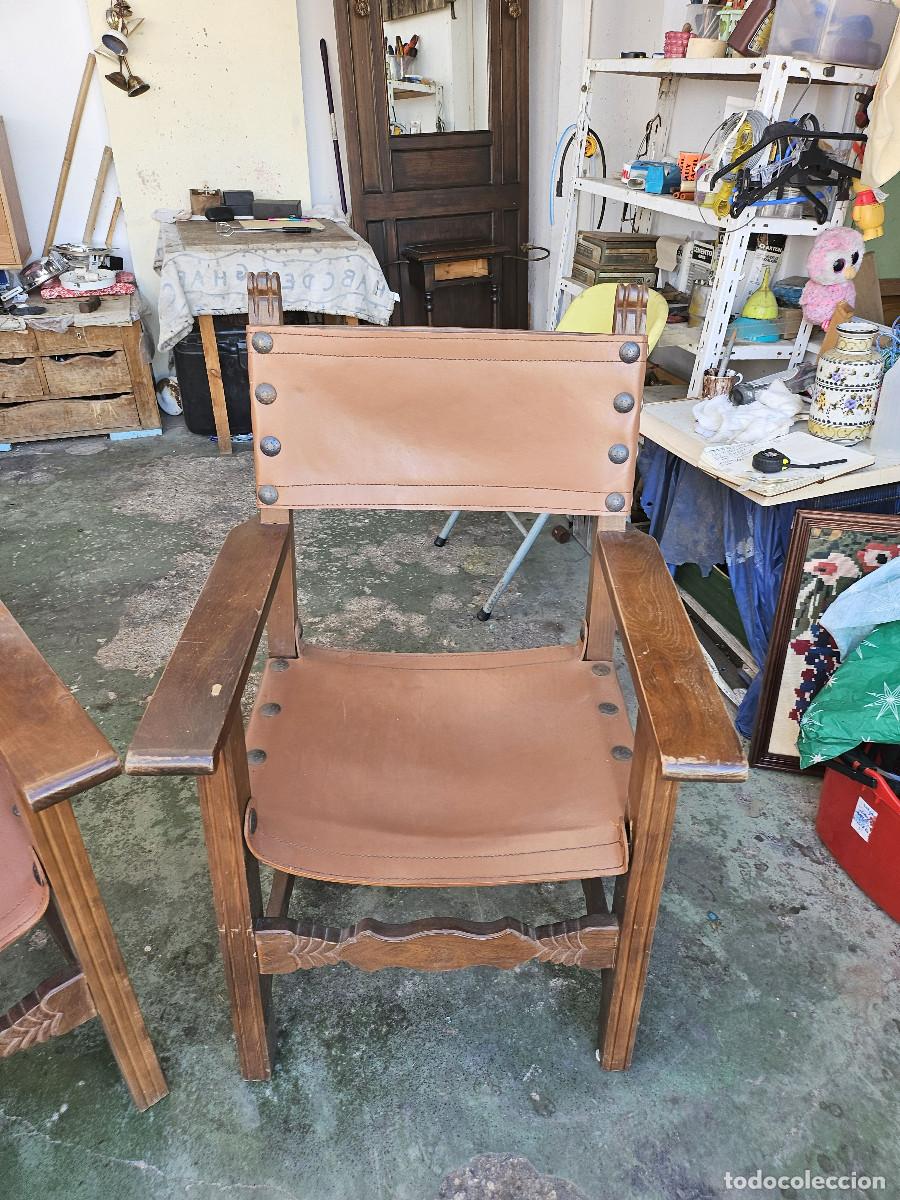 Antig&uuml;edades: 2 sillones de madera y cuero - Foto 5