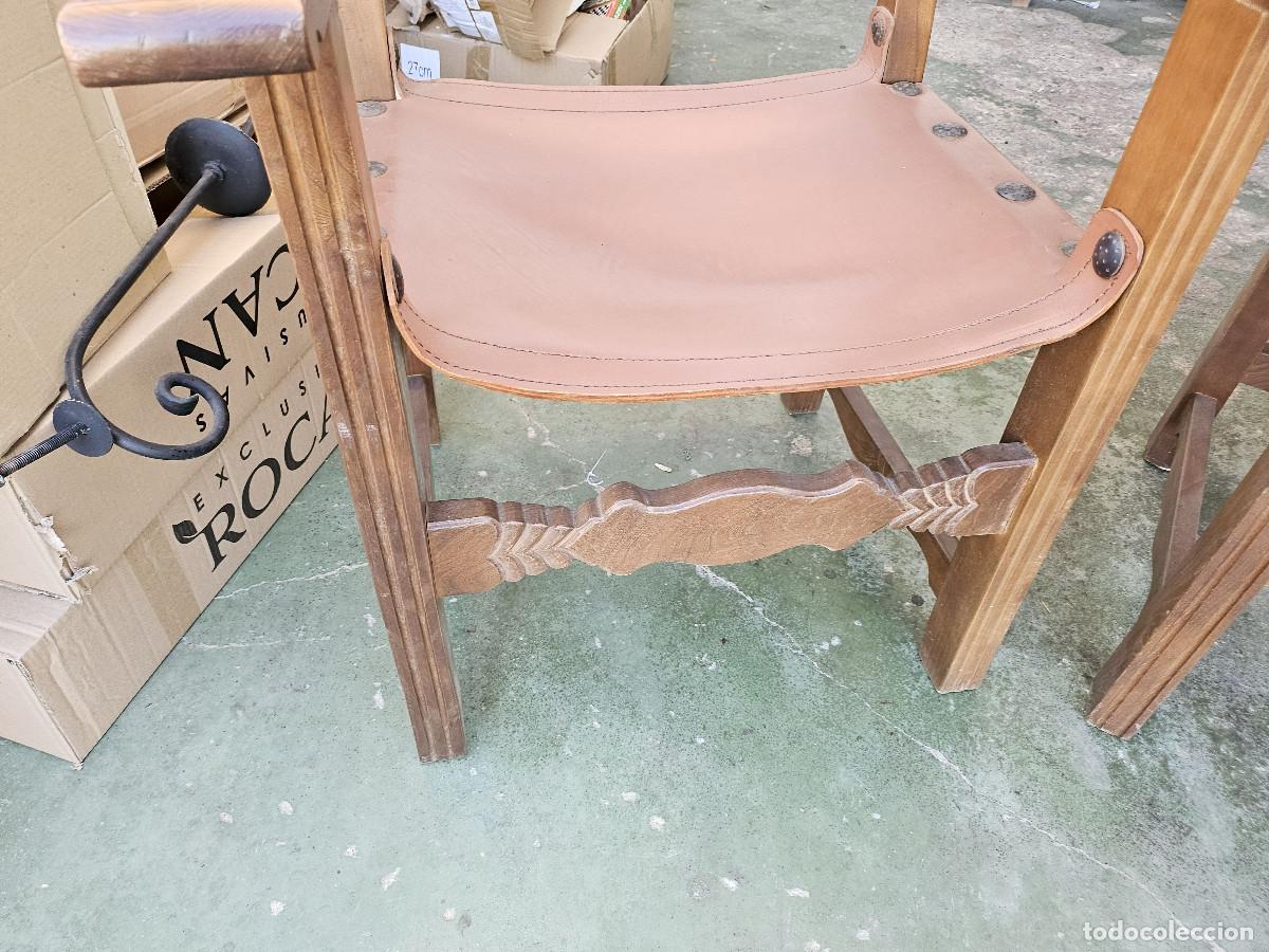 Antig&uuml;edades: 2 sillones de madera y cuero - Foto 7