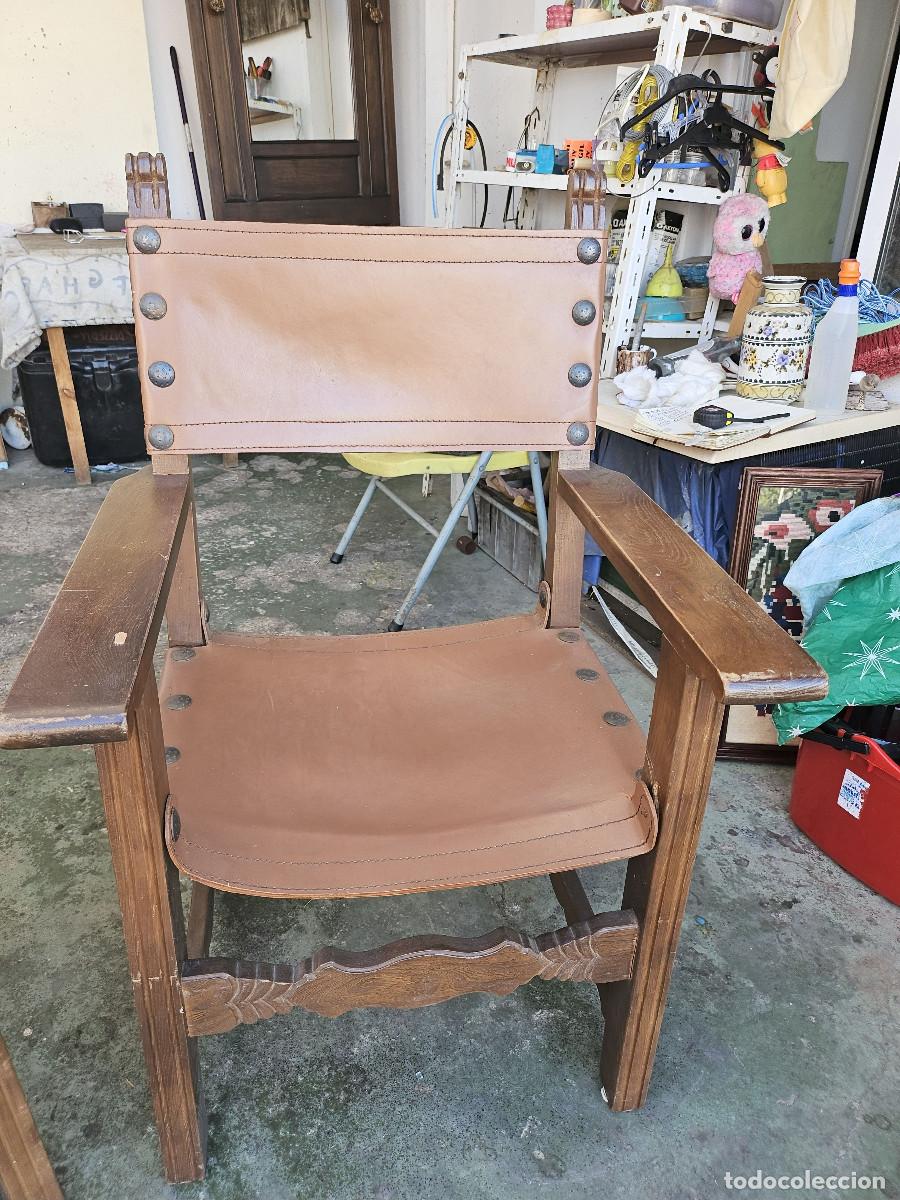 Antig&uuml;edades: 2 sillones de madera y cuero - Foto 8