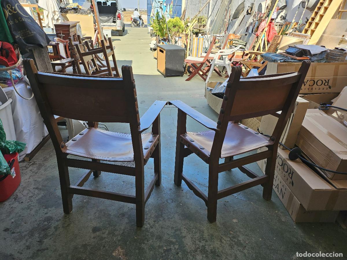 Antig&uuml;edades: 2 sillones de madera y cuero - Foto 12