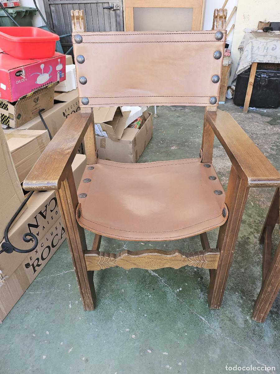 Antig&uuml;edades: 2 sillones de madera y de cuero - Foto 2