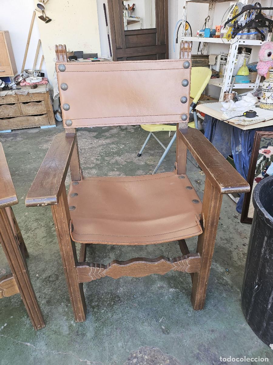 Antig&uuml;edades: 2 sillones de madera y de cuero - Foto 3