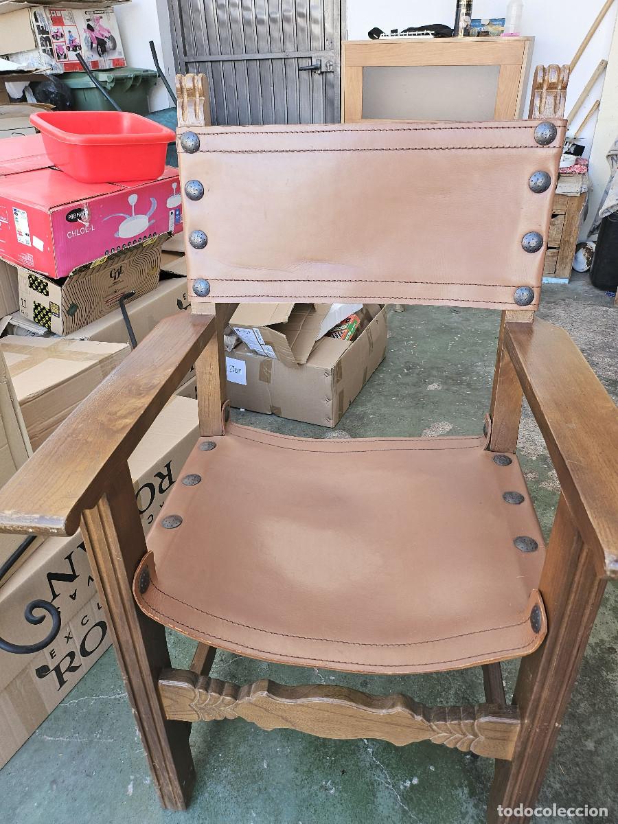 Antig&uuml;edades: 2 sillones de madera y de cuero - Foto 7
